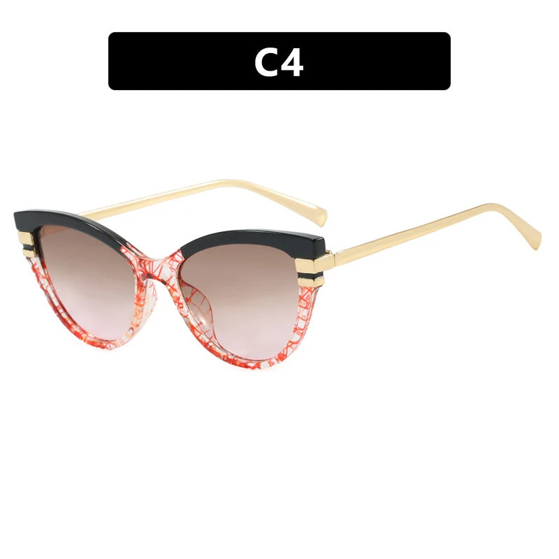 Dame Cat-Eye solbriller med elegant plastramme og gullaccentuer Luvikno