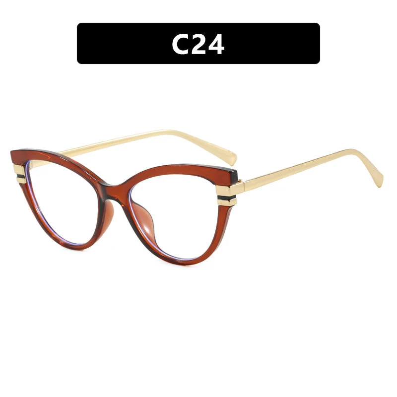 Dame Cat-Eye solbriller med elegant plastramme og gullaccentuer Luvikno