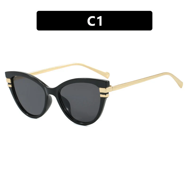 Dame Cat-Eye solbriller med elegant plastramme og gullaccentuer Luvikno