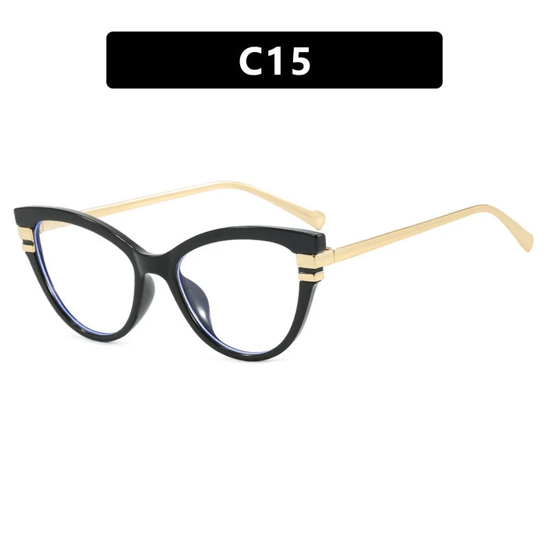 Dame Cat-Eye solbriller med elegant plastramme og gullaccentuer Luvikno