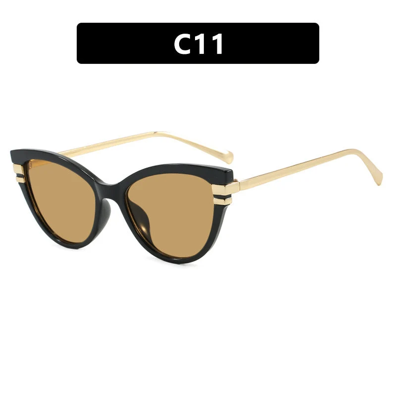 Dame Cat-Eye solbriller med elegant plastramme og gullaccentuer Luvikno