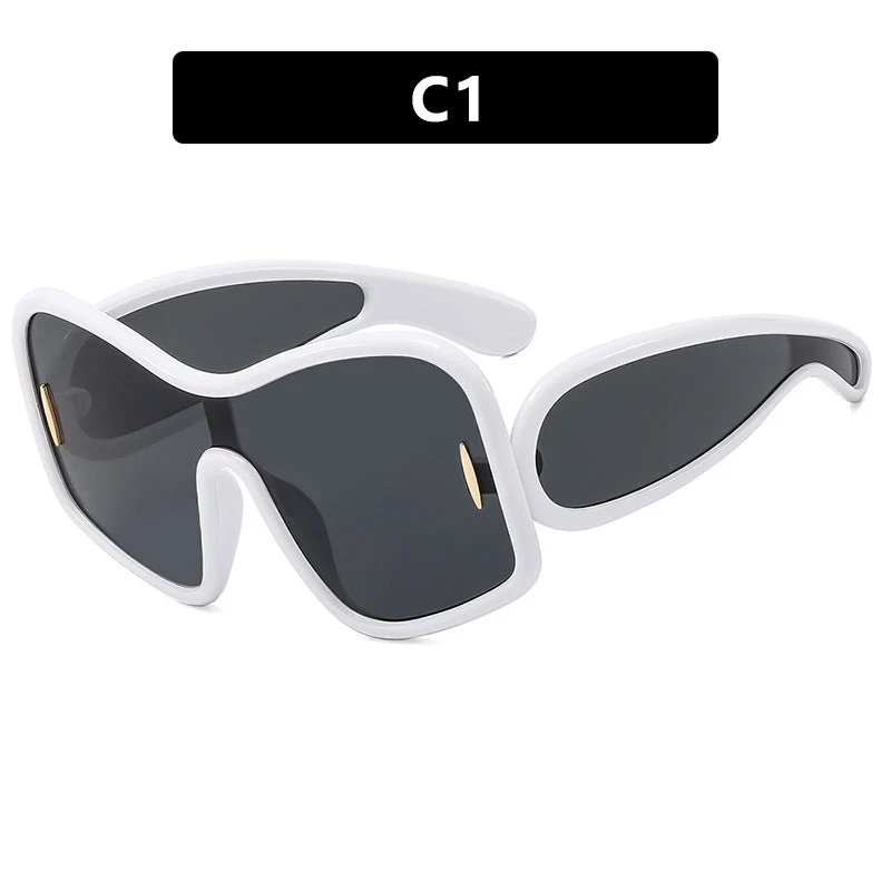 Dame futuristisk solbrille med ekstra bred design og beskyttende UV-filter Luvikno