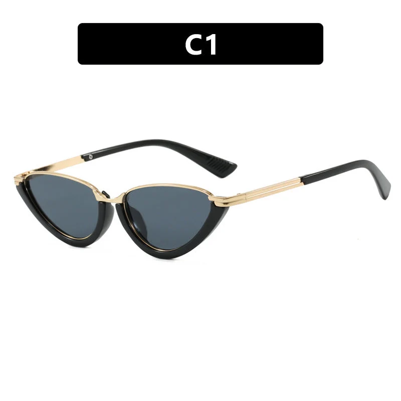 Dame futuristiske Cat-Eye solbriller med gyldne detaljer Luvikno