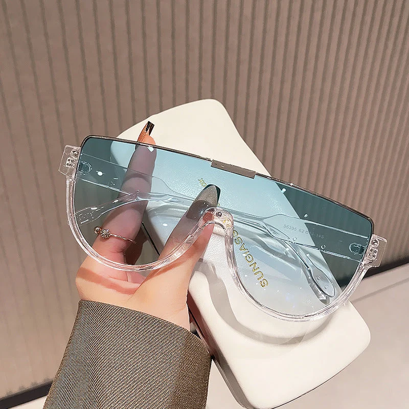 Dame futuristisk oversized solbrille med klar full-rim ramme Luvikno
