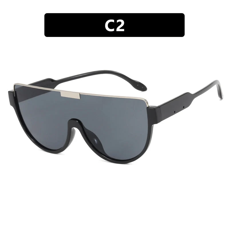 Dame futuristisk oversized solbrille med klar full-rim ramme Luvikno