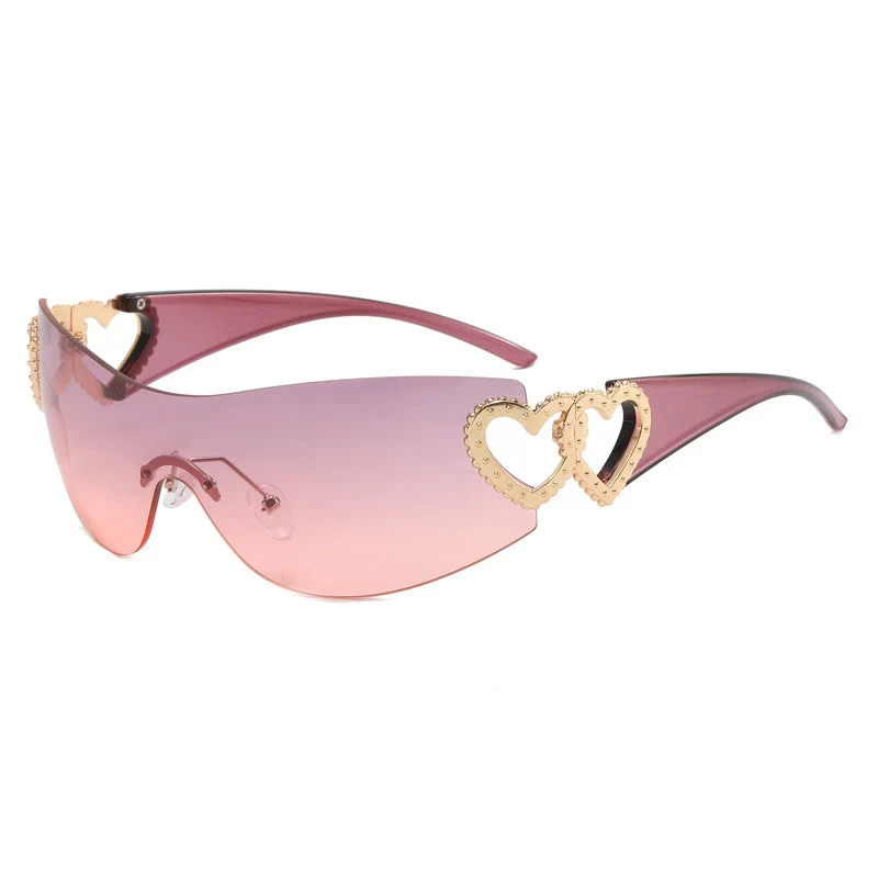 Dame Fashion-solbrille med hjerte-applikasjoner Luvikno
