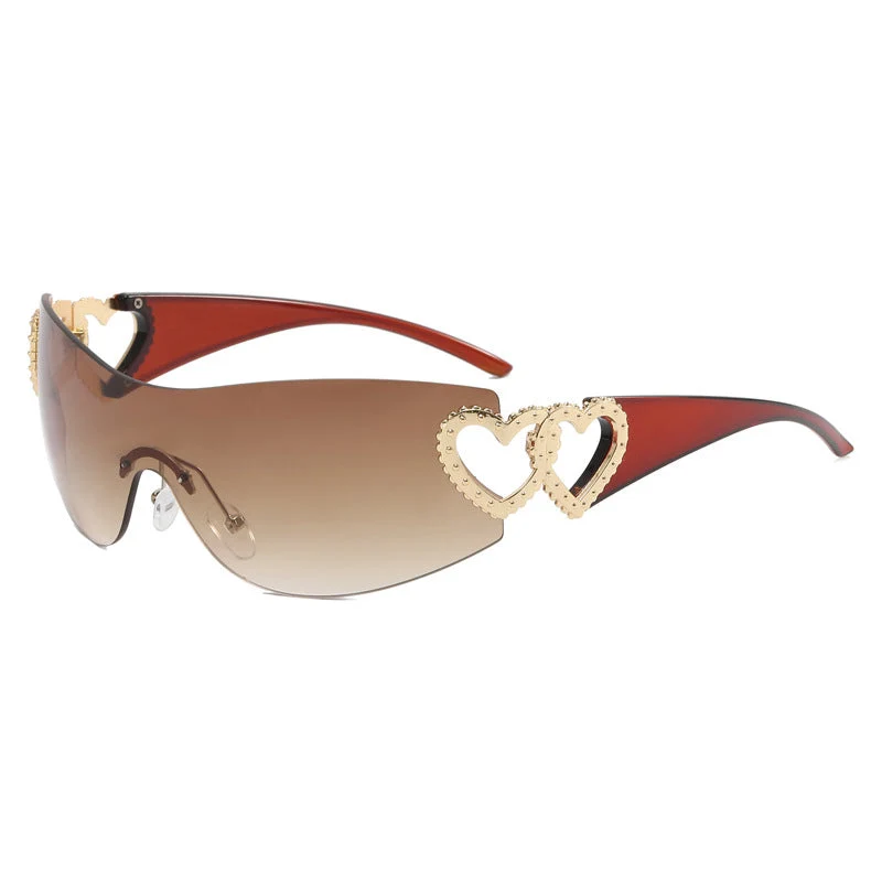 Dame Fashion-solbrille med hjerte-applikasjoner Luvikno