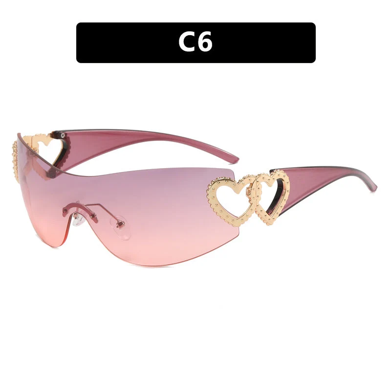 Dame Fashion-solbrille med hjerte-applikasjoner Luvikno