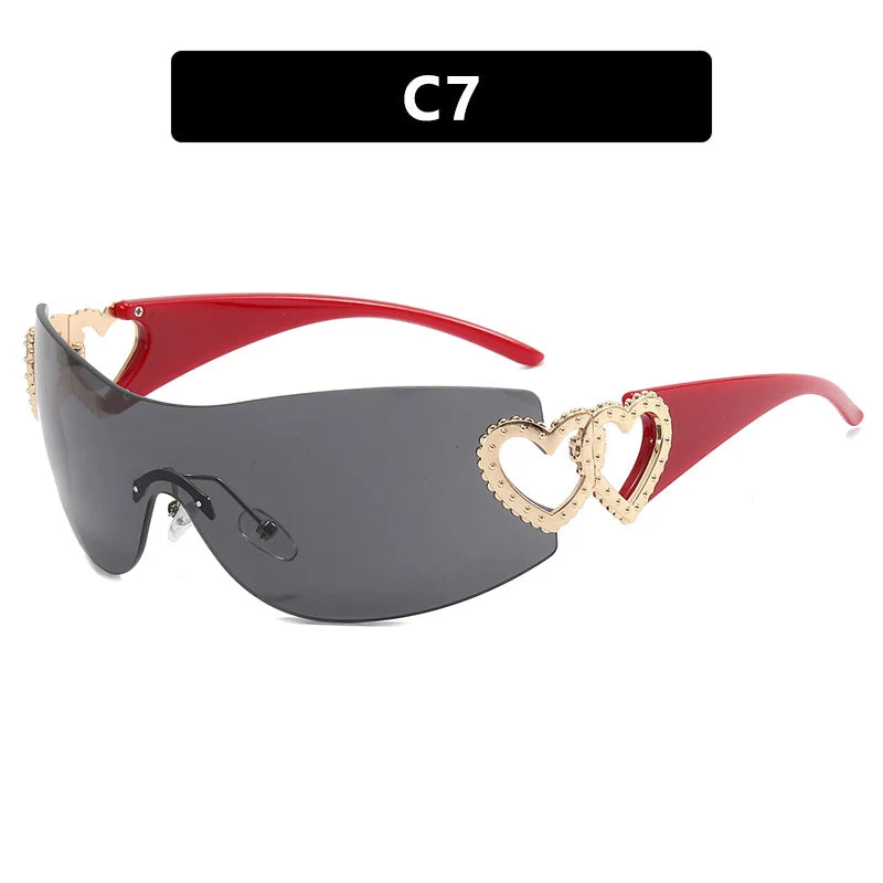 Dame Fashion-solbrille med hjerte-applikasjoner Luvikno