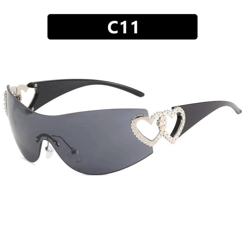 Dame Fashion-solbrille med hjerte-applikasjoner Luvikno