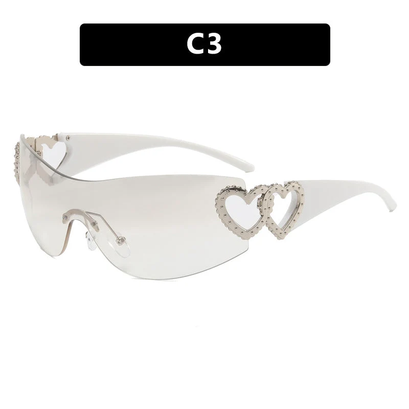 Dame Fashion-solbrille med hjerte-applikasjoner Luvikno