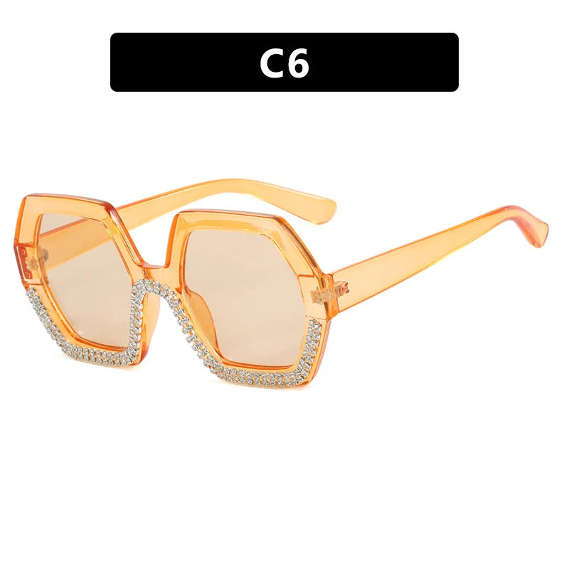 Dame extravagant solbrille med sekstitkantet ramme og strassbelagte aksenter Luvikno