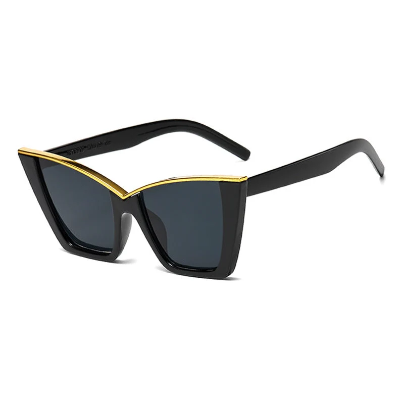Dame ekstravagant solbrille med unik design og gullige aksenter Luvikno