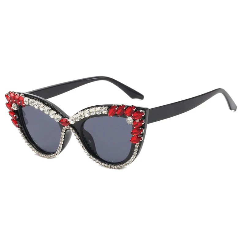 Damer ekstravagante Cat-Eye solbriller med glitrende rhinestones Luvikno
