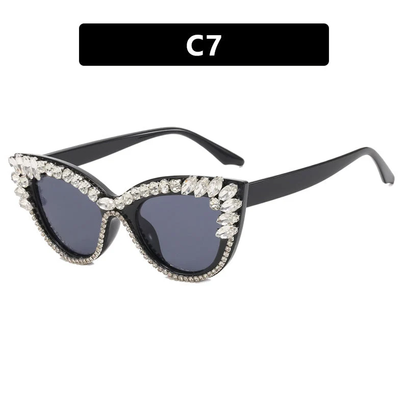Damer ekstravagante Cat-Eye solbriller med glitrende rhinestones Luvikno