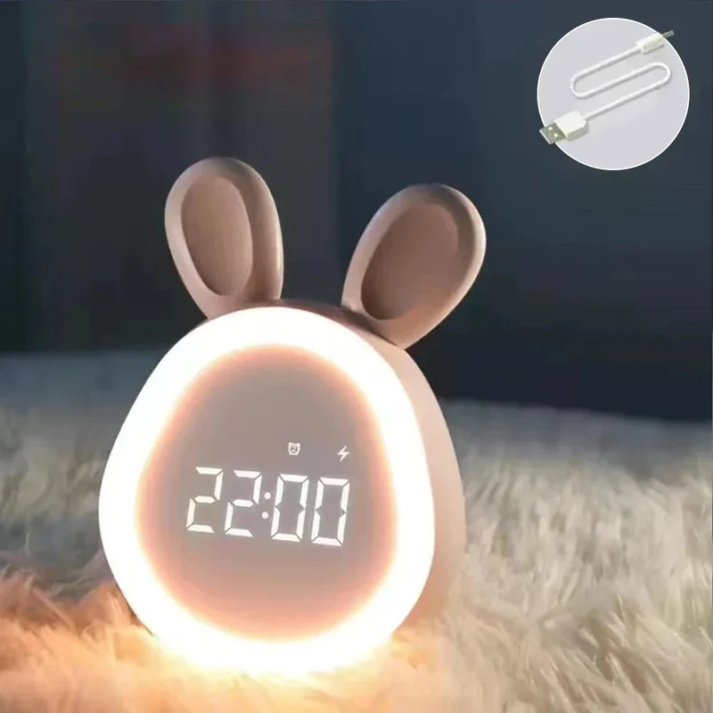 Kanin-formet barneklokke med LED-nattlys - BunniGlow | Luvikno