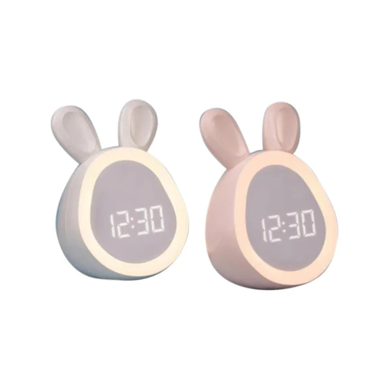 Kanin-formet barneklokke med LED-nattlys - BunniGlow | Luvikno