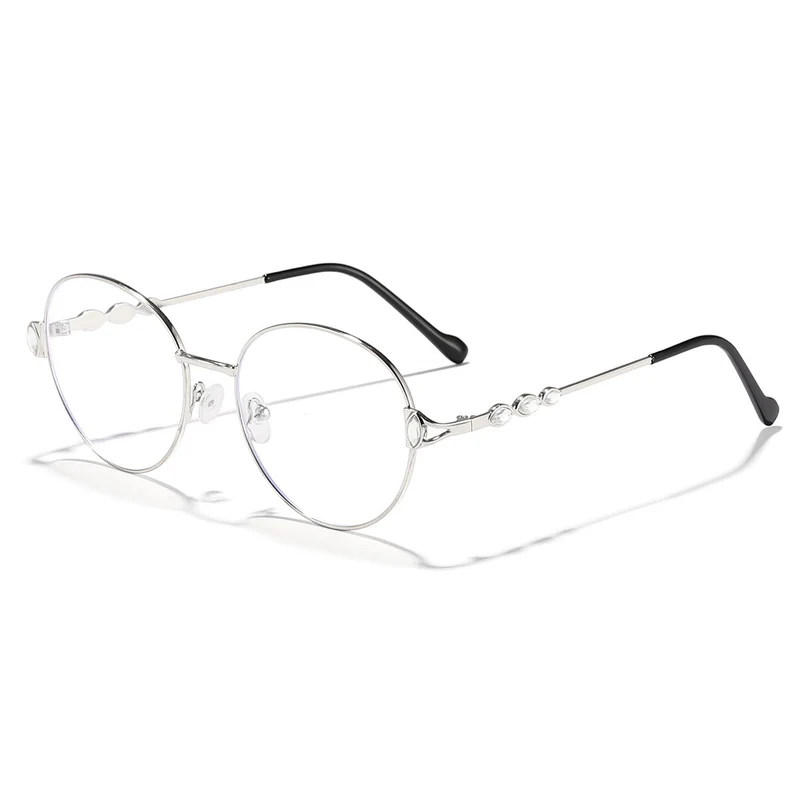 Dame rund solbrille med elegant metallramme og speilvendte glass Luvikno