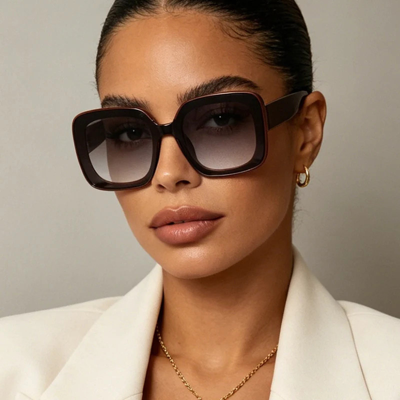 Dame firkantet solbrille med innovativt transparent rammedesign Luvikno