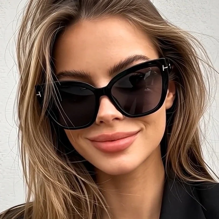 Dame Cat-Eye Solbriller med moteriktig strukturramme Luvikno