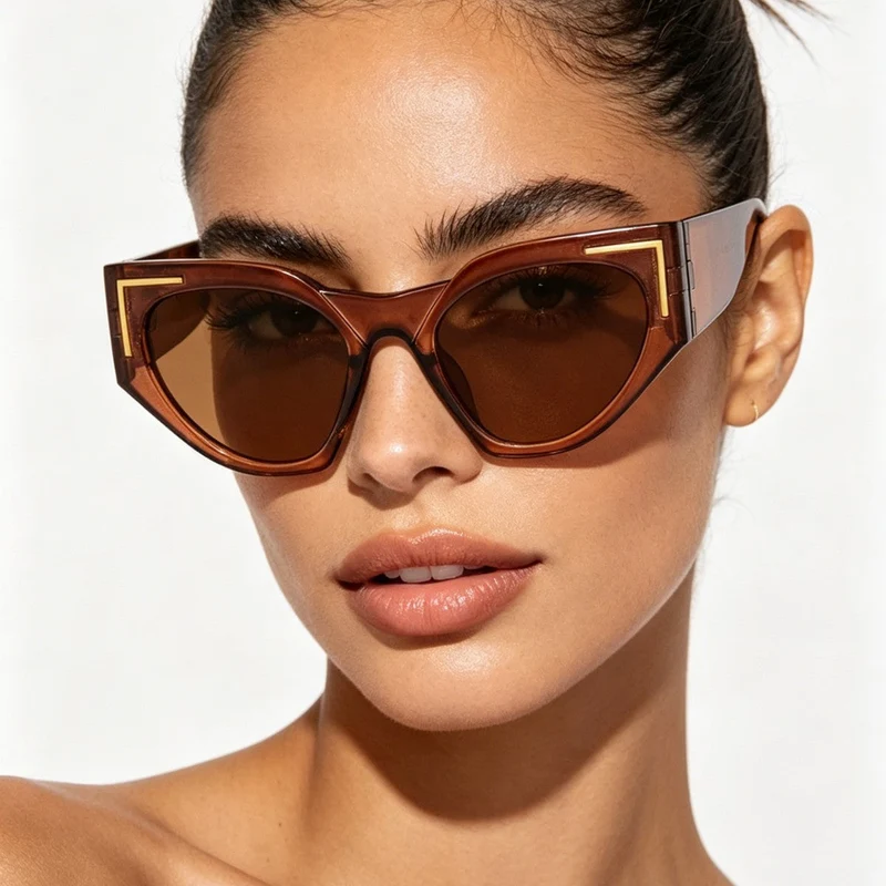 Dame kreativ Cat-Eye solbriller med transparent ramme og brune glass Luvikno