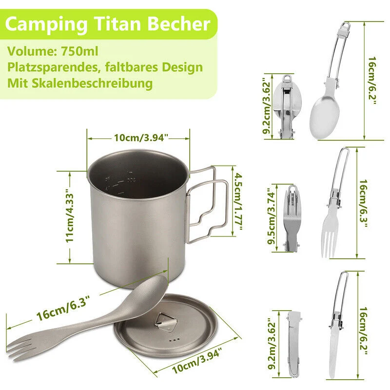 Titan Cup Set med Bestikk Gafler & Skjeer Campingkopper | Luvikno