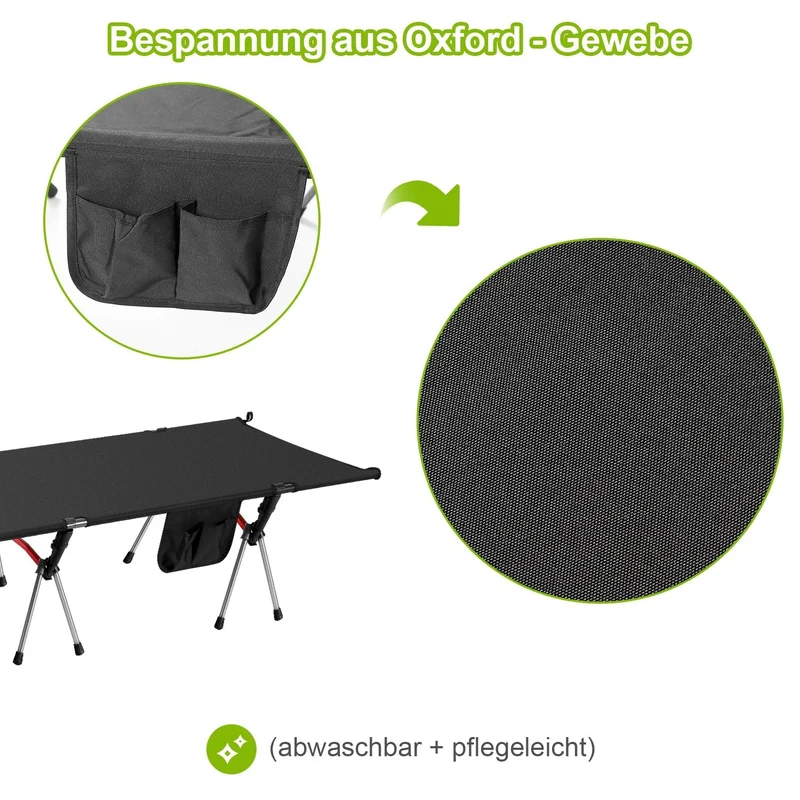 Folding Bed Black Camping Bed Høydejusterbar | Luvikno