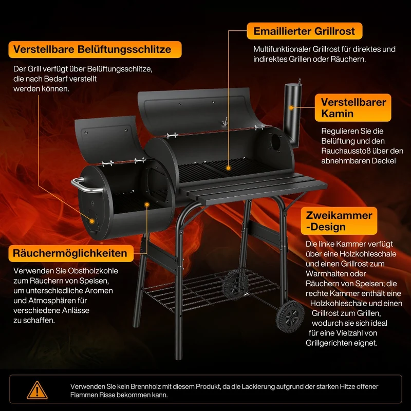 Offset Smoker Kullgrill med Side Firebox BBQ | Luvikno