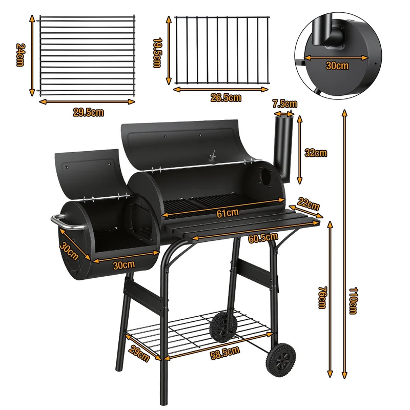 Offset Smoker Kullgrill med Side Firebox BBQ | Luvikno