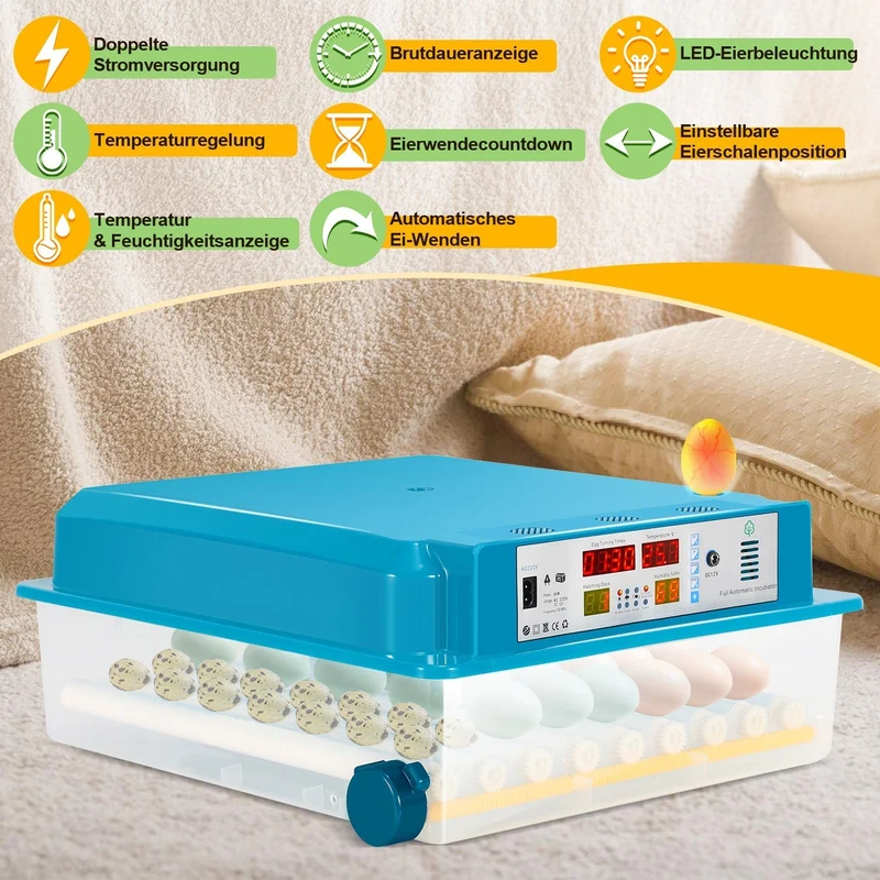 Brutautomat Helautomatiske Inkubator for Kyllinger 64 Egg | Luvikno