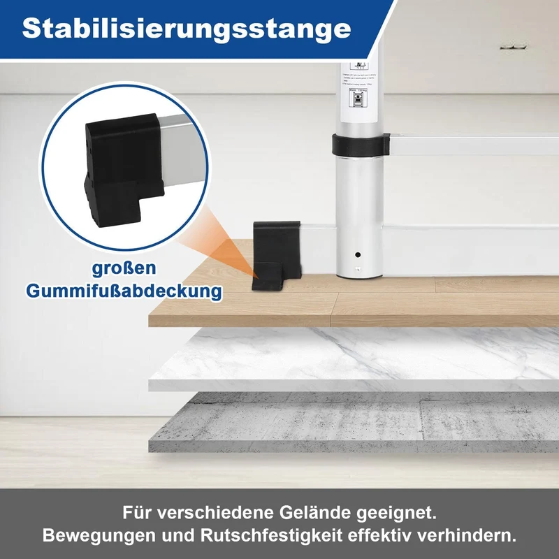 Teleskopisk stige Aluminium Belastning kapasitet opp til 150kg 2.6m-5m med stabilisator | Luvikno