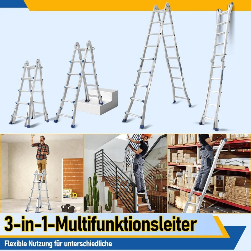 Teleskopstige Multifunksjonsstige 3 i 1 Aluminiumsstige | Luvikno
