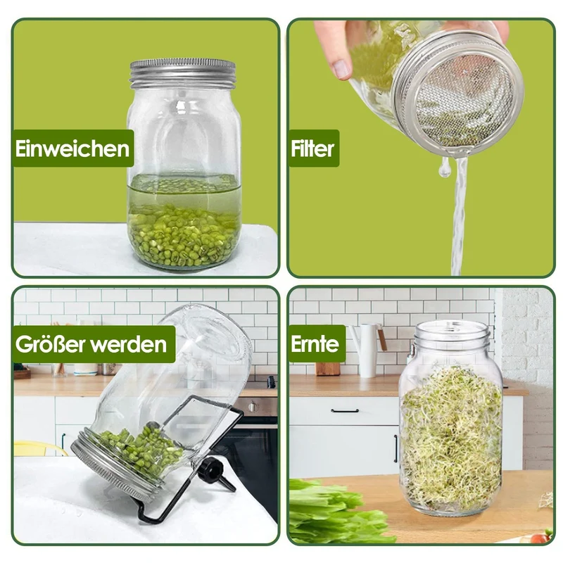 Spirende glass groinnglass 2stk med lokk & sil 950ML | Luvikno