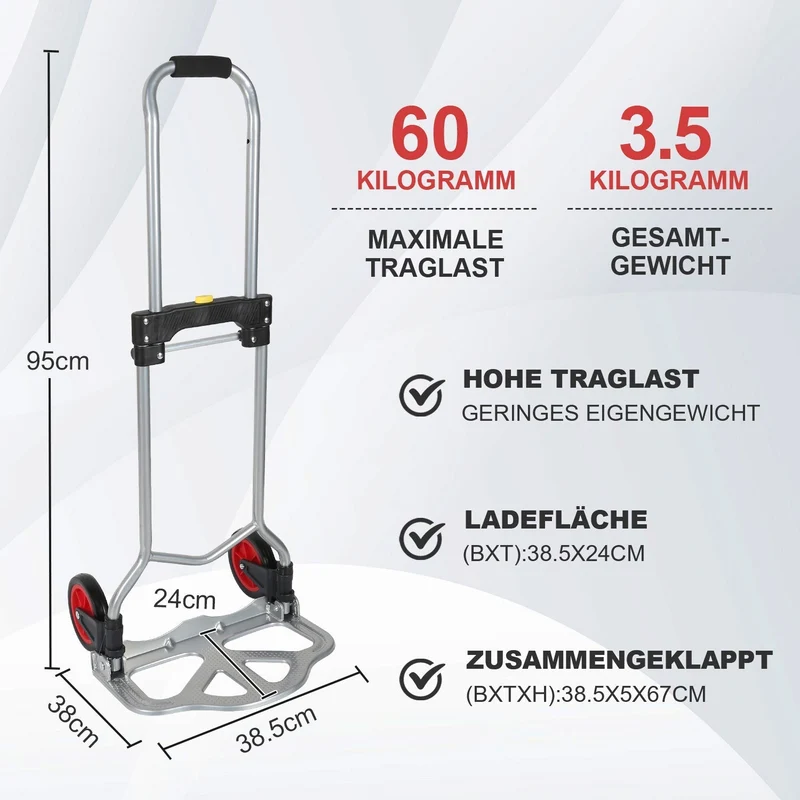 Sekkevogn Sammenleggbar transportvogn 60 kg Lastkapasitets | Luvikno