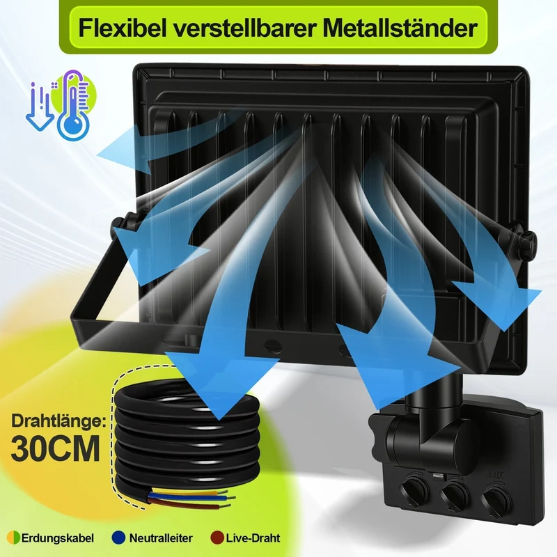 LED Flomlys med Bevegelsessensor Kald Hvit 10W-100W (uten kontakt) | Luvikno