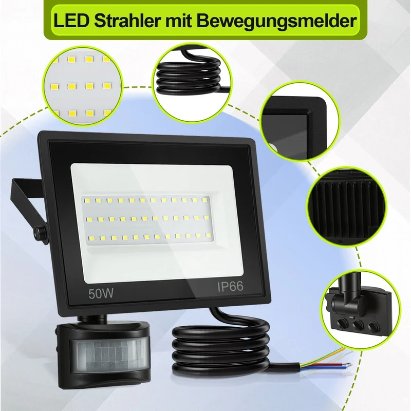 LED Flomlys med Bevegelsessensor Kald Hvit 10W-100W (uten kontakt) | Luvikno