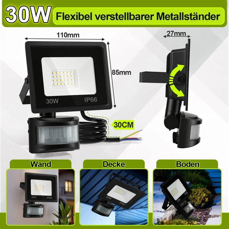 LED Flomlys med Bevegelsessensor Kald Hvit 10W-100W (uten kontakt) | Luvikno