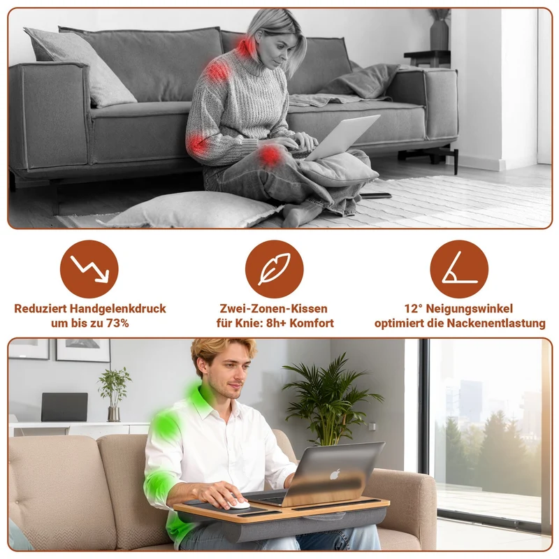 Laptopputerpute ergonomisk laptopbord med håndleddsstøtte & polstret | Luvikno