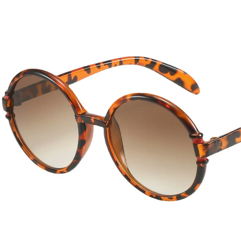 Dame rund solbrille i trendy leopardmønster med UV-beskyttelse Luvikno