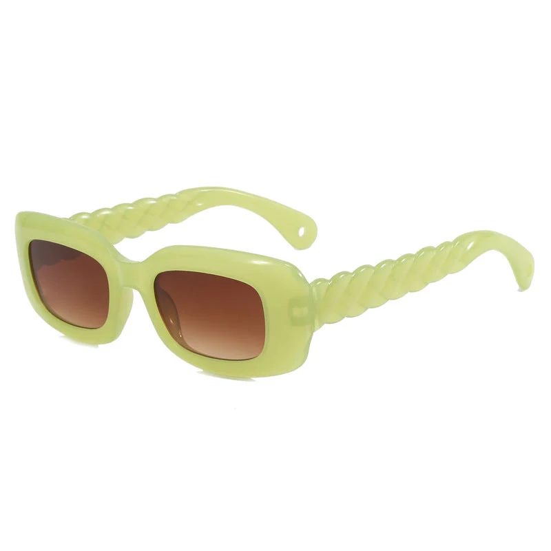 Dame moteriktig firkantet solbrille med unikt vridd stangdesign Luvikno
