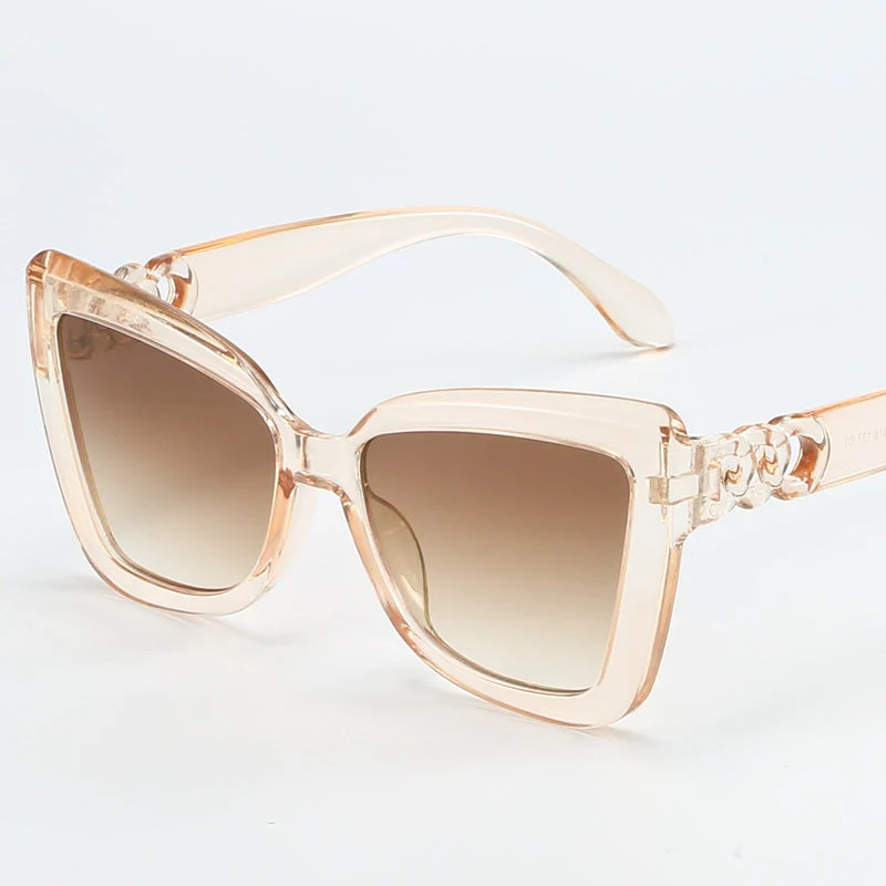 Dame moderne Cat-Eye solbriller med klar ramme og UV-beskyttelse Luvikno