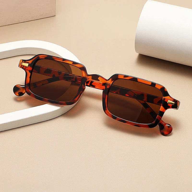 Dame geometrisk solbrille med trendy dyreprint Luvikno