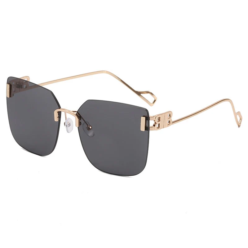 Dame elegant firkantet solbrille med gullfarget metalramme Luvikno
