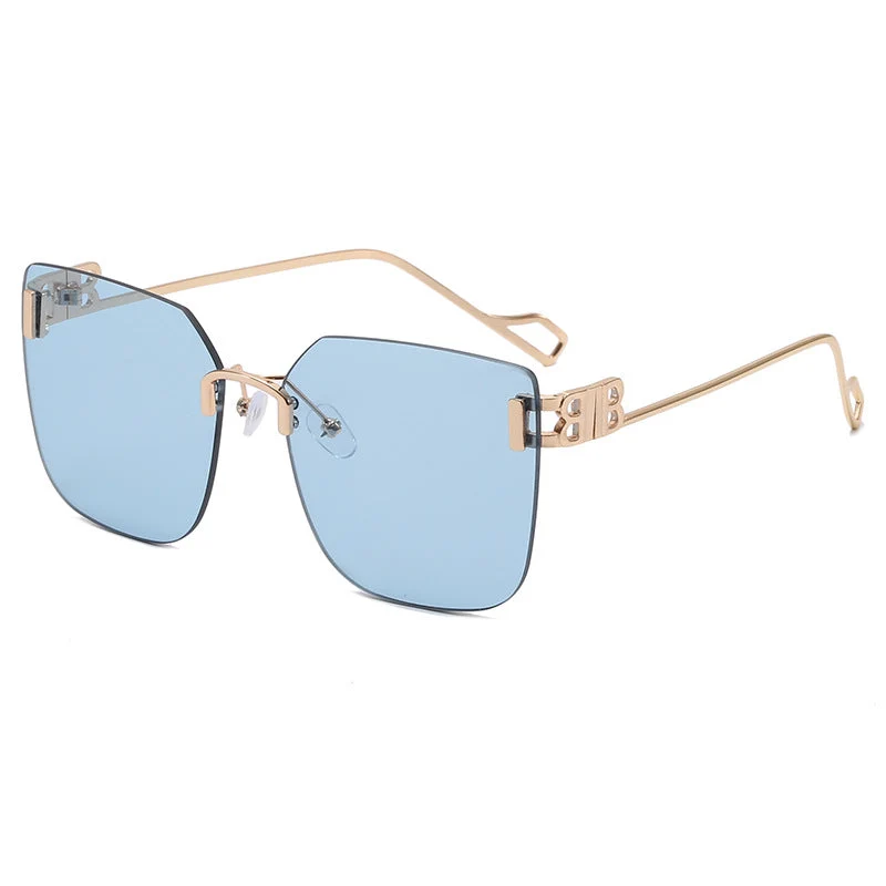 Dame elegant firkantet solbrille med gullfarget metalramme Luvikno