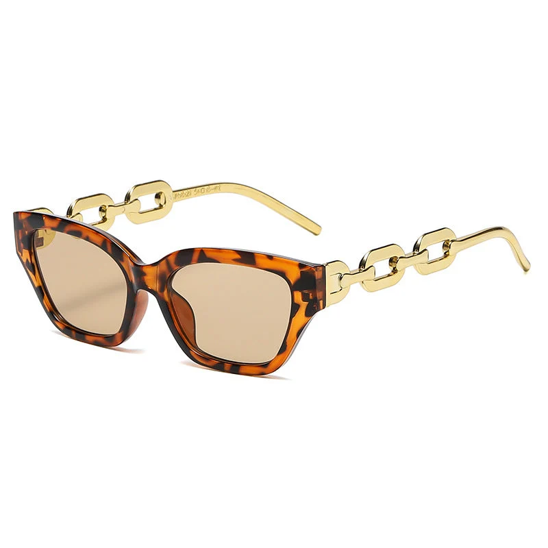 Dame Cat-Eye solbrille med dekorativ kjettingramme Luvikno