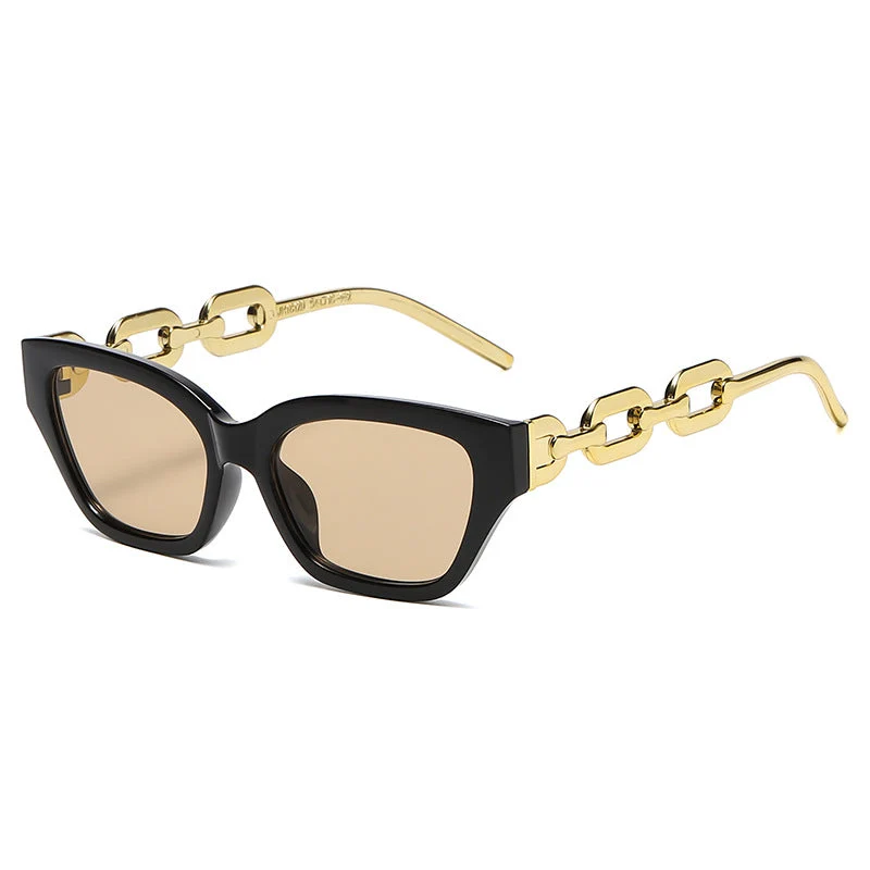 Dame Cat-Eye solbrille med dekorativ kjettingramme Luvikno