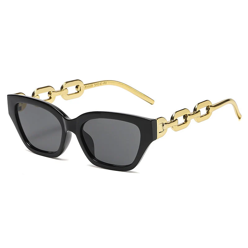 Dame Cat-Eye solbrille med dekorativ kjettingramme Luvikno