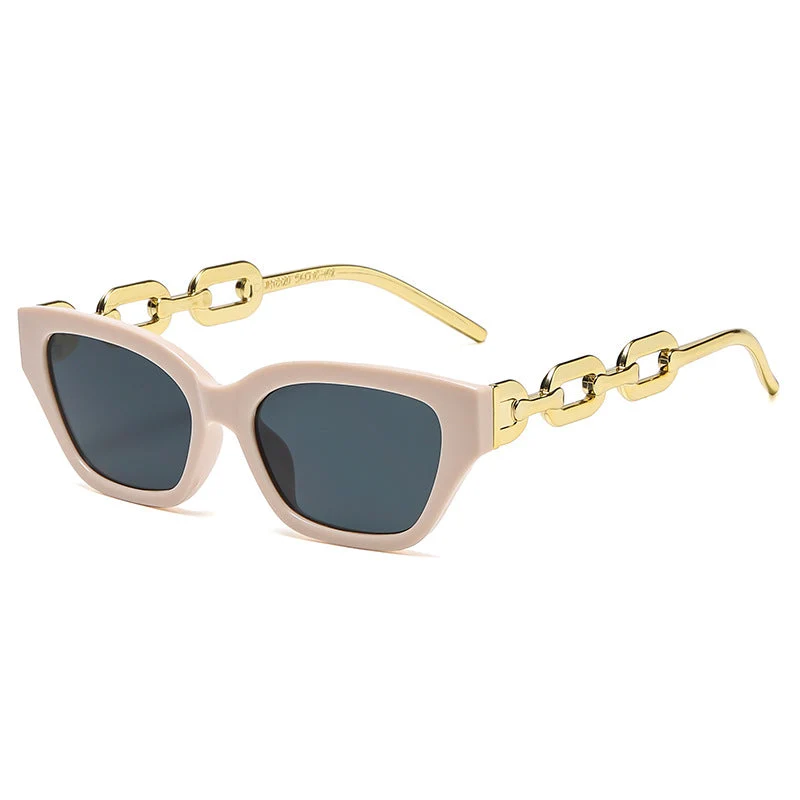 Dame Cat-Eye solbrille med dekorativ kjettingramme Luvikno