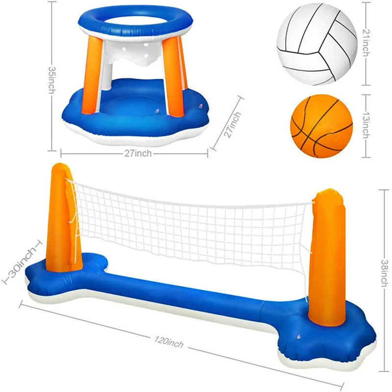 Unisex oppustbar vannlekesett med volleyball- og basketballnett Luvikno