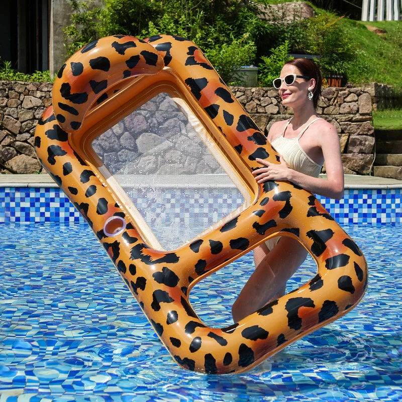 Unisex oppustbar leopard svømmering med integrert drikkholder Luvikno